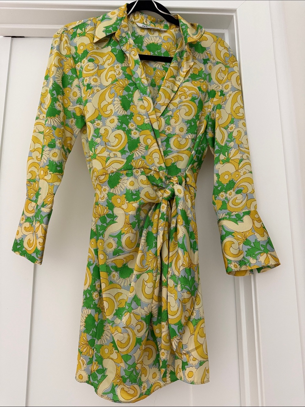 Zara Green and Yellow Floral Wrap Dress